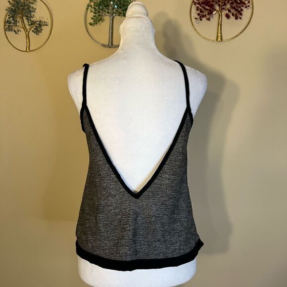 Tildon Ripple Textured Gray / Silver Semi Sheer Tank Top Black Trim Deep V XS - Picture 3 of 10